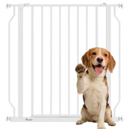 Pawhut Dog Gate Wide Stair Gate W/ Door Pressure Fit, 75-85W Cm, White - thumbnail 2