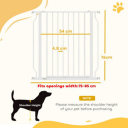 Pawhut Dog Gate Wide Stair Gate W/ Door Pressure Fit, 75-85W Cm, White - thumbnail 3