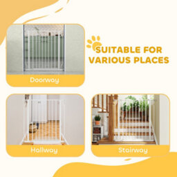 Pawhut Dog Gate Wide Stair Gate W/ Door Pressure Fit, 75-85W Cm, White - thumbnail 7