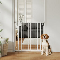 Pawhut Dog Gate Wide Stair Gate W/ Door Pressure Fit, 75-85W Cm, White