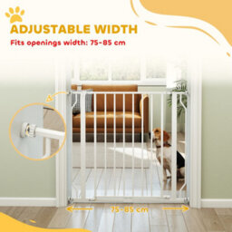 Pawhut Dog Gate Wide Stair Gate W/ Door Pressure Fit, 75-85W Cm, White - thumbnail 4
