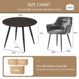 Sonara Dark Walnut Round Dining Table 100 Cm With 4 Faux Suede Chairs, 5-Piece Modern Dining Set - thumbnail 2