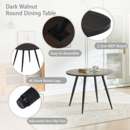 Sonara Dark Walnut Round Dining Table 100 Cm With 4 Faux Suede Chairs, 5-Piece Modern Dining Set - thumbnail 7