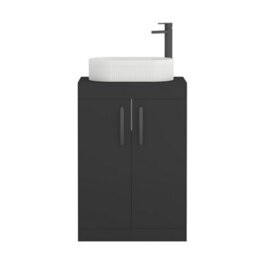 Royal Bathrooms Turin 600mm Freestanding Bathroom Vanity Unit With Sink 2 Door Matt Black & Lyon Countertop Basin - thumbnail 5
