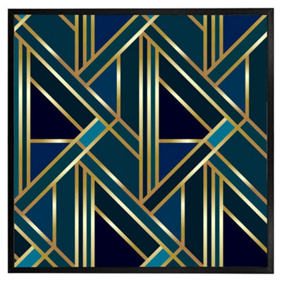 "Andrew Lee Gold & Teal Geometric Pattern (Picutre Frame) / 20X20"" / Brown" - image 1