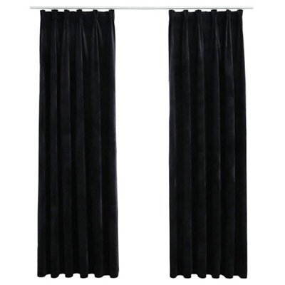 Berkfield Elegant Blackout Curtains 2 Pcs With Hooks Velvet Black 140X225 Cm