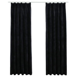 Berkfield Elegant Blackout Curtains 2 Pcs With Hooks Velvet Black 140X225 Cm