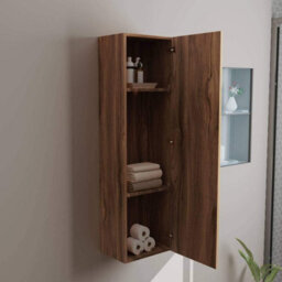 Rinse Bathrooms 1200mm Walnut Wall Mounted Tall Unit Bathroom Storage Cabinet Unit Flat Packed - thumbnail 2