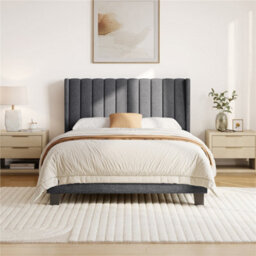 Yaheetech Bed Frame With Channel Tufted Headboard - Dark Grey / King - thumbnail 7