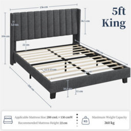 Yaheetech Bed Frame With Channel Tufted Headboard - Dark Grey / King - thumbnail 2