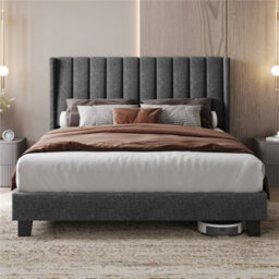 Yaheetech Bed Frame With Channel Tufted Headboard - Dark Grey / King - thumbnail 1