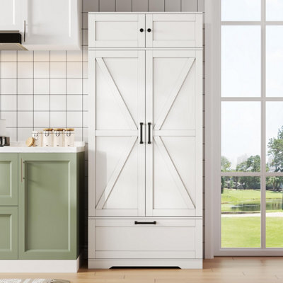 Abrihome 180Cm Tall Freestanding Pantry Cabinet - Adjustable Shelves, Drawer, Wine Rack & Door Storage, For Kitchen Or Living Room - image 1