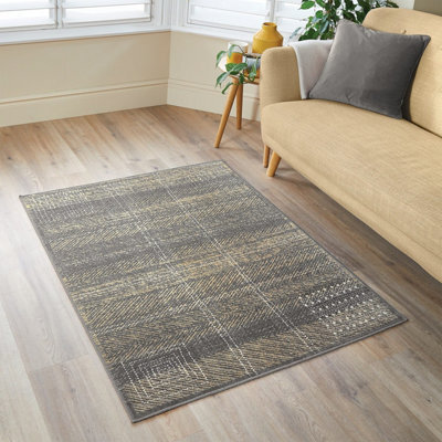 Chequered Rug Natural, 100% Viscose, Soft & Slim Design, Low Maintenance, Modern Geometric Pattern - 160 X 230Cm - image 1