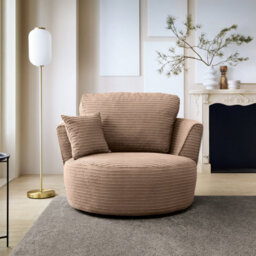 Abakus Direct Jumbo Brown Cord Swivel Chair For Living Room With Thick Luxury Deep Filled Cushioning - thumbnail 1