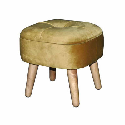 Minster Stool - Wood/velvet - L30 X W30 X H34 Cm - Yellow - image 1