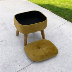 Minster Stool - Wood/velvet - L30 X W30 X H34 Cm - Yellow - thumbnail 3