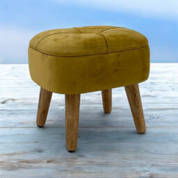 Minster Stool - Wood/velvet - L30 X W30 X H34 Cm - Yellow - thumbnail 5