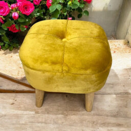 Minster Stool - Wood/velvet - L30 X W30 X H34 Cm - Yellow - thumbnail 4