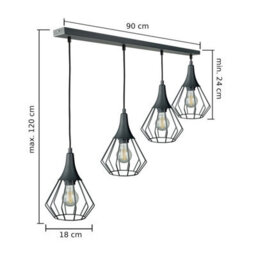 Luminosa Lighting Luminosa Selene Bar Pendant Ceiling Light Black 4X E27 - thumbnail 2