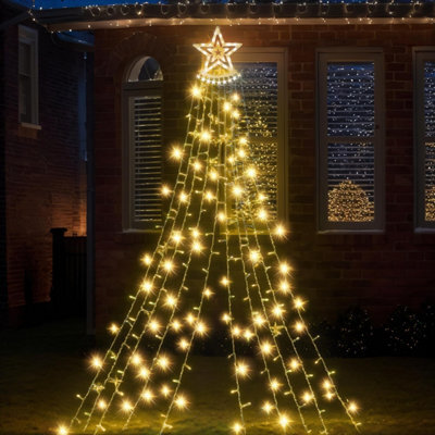 Globrite Outdoor Waterfall Christmas Curtain Tree, 350 Led Warm White Mains Powered Plug-In Fairy Lights For Window & Tree Decor - image 1