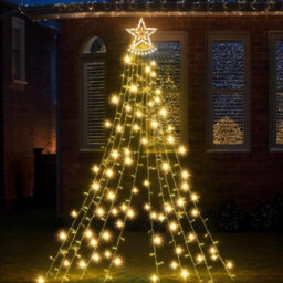 Globrite Outdoor Waterfall Christmas Curtain Tree, 350 Led Warm White Mains Powered Plug-In Fairy Lights For Window & Tree Decor - thumbnail 1