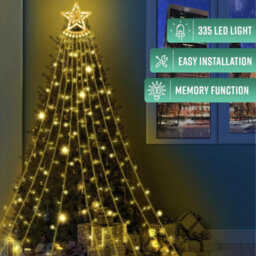 Globrite Outdoor Waterfall Christmas Curtain Tree, 350 Led Warm White Mains Powered Plug-In Fairy Lights For Window & Tree Decor - thumbnail 2