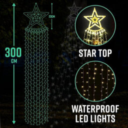 Globrite Outdoor Waterfall Christmas Curtain Tree, 350 Led Warm White Mains Powered Plug-In Fairy Lights For Window & Tree Decor - thumbnail 7