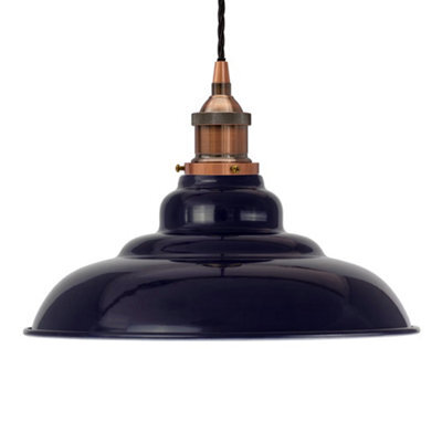 Navy Blue St Edmund's Painted Dome Pendant Light With Antique Copper Lamp Holder And Black Twisted Cable - Se Home - image 1