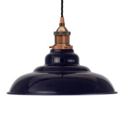 Navy Blue St Edmund's Painted Dome Pendant Light With Antique Copper Lamp Holder And Black Twisted Cable - Se Home - thumbnail 1