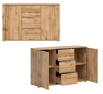 Impact Furniture Large Sideboard Drawer Cabinet Storage Living Room Unit 135Cm Buffet Scandi Oak Effect Zele - image 1
