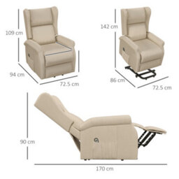Homcom Power Lift Chair For The Elderly Fabric Recliner Armchair W/ Remote Beige - thumbnail 3