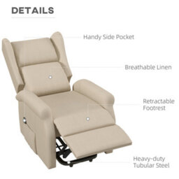 Homcom Power Lift Chair For The Elderly Fabric Recliner Armchair W/ Remote Beige - thumbnail 4