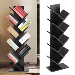9 Tier Tree Bookshelf Tall Floor Standing Book Shelf Tall Bookcase Living Room Black - thumbnail 4
