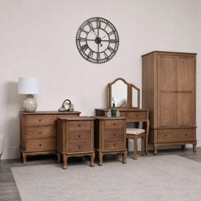 Melody Maison Dark Wood Wardrobe, Dressing Table Set, Chest Of 4 Drawers & Pair Of Bedside Tables - Ashwell Range - image 1