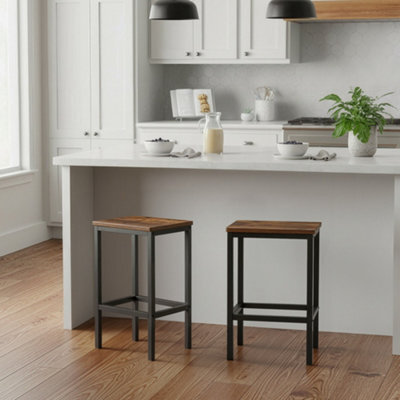 Ledrem Bar Stools Set Of 2, Industrial Kitchen Breakfast Chairs With Footrest, 40 X 30 X 65 Cm, Rustic Brown And Black - image 1