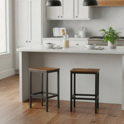 Ledrem Bar Stools Set Of 2, Industrial Kitchen Breakfast Chairs With Footrest, 40 X 30 X 65 Cm, Rustic Brown And Black