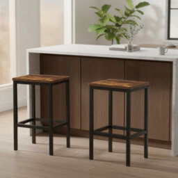 Ledrem Bar Stools Set Of 2, Industrial Kitchen Breakfast Chairs With Footrest, 40 X 30 X 65 Cm, Rustic Brown And Black - thumbnail 2