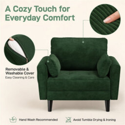 Yaheetech Green Corduroy Oversized Ergonomic High Back Tub Lounge Armchair - thumbnail 4