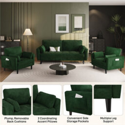 Yaheetech Green Corduroy Oversized Ergonomic High Back Tub Lounge Armchair - thumbnail 3
