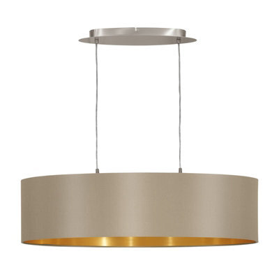 Elegant Satin Nickel Pendant Ceiling Light With Taupe Gold Fabric Shade - image 1