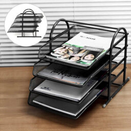4 Tier Office Filing Trays Holder A4 Document Letter Paper Wire Mesh Storage - thumbnail 1