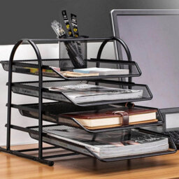 4 Tier Office Filing Trays Holder A4 Document Letter Paper Wire Mesh Storage - thumbnail 5