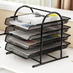 4 Tier Office Filing Trays Holder A4 Document Letter Paper Wire Mesh Storage - thumbnail 6