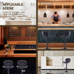 Hnnhome Set Of 2 Black Modern Luna Padded Swivel Height Adjustable Faux Leather Breakfast Kitchen Barstools - thumbnail 7