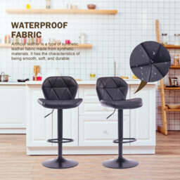 Hnnhome Set Of 2 Black Modern Luna Padded Swivel Height Adjustable Faux Leather Breakfast Kitchen Barstools - thumbnail 4