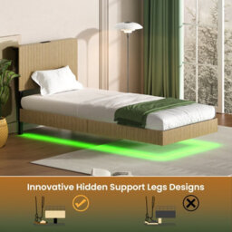 Matteo Modern Floating Bed Frame With Led Lighting, Fluted Headboard & Usb Charging - Natural - thumbnail 8