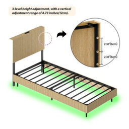 Matteo Modern Floating Bed Frame With Led Lighting, Fluted Headboard & Usb Charging - Natural - thumbnail 9