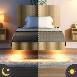 Matteo Modern Floating Bed Frame With Led Lighting, Fluted Headboard & Usb Charging - Natural - thumbnail 6
