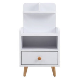 Living And Home White Wooden Bedside Table Nightstand With 1 Drawer And Storage Shelf - thumbnail 4
