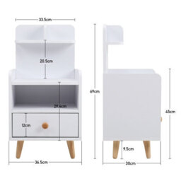 Living And Home White Wooden Bedside Table Nightstand With 1 Drawer And Storage Shelf - thumbnail 6